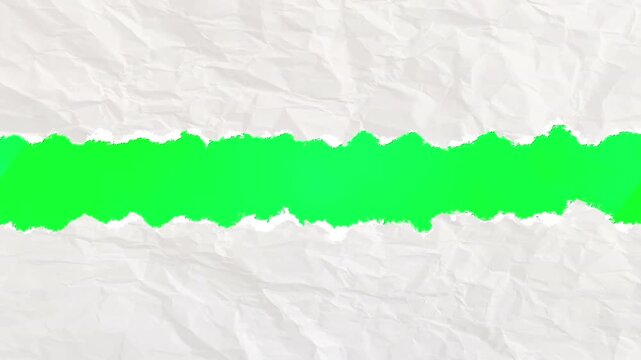 Torn paper reveal transition on green screen with copy space