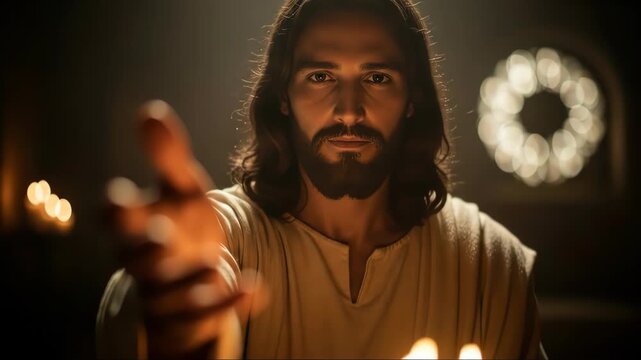 Jesus Christ Reaching Out Hand Offering Hope and Light.
