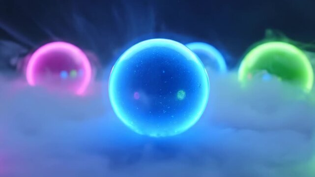 Colorful Neon Bubbles Floating Amid Hazy Murky Background