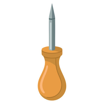 Wooden awl cartoon vector icon for web design isolated on white background suitable for workshop carpentry leather craft and tool themed graphics