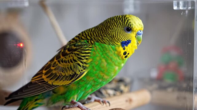 Beautiful Budgie Bird in a Cage - A Colorful Pet.