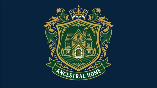 Ancestral Home Family Crest Emblem.