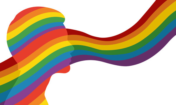 Silueta de perfil humano con estela de colores del arco&iacute;ris que simboliza la diversidad y el orgullo LGBTQ