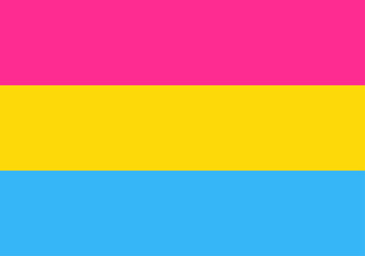 Bandera del orgullo pansexual con franjas horizontales en color rosa amarillo y azul