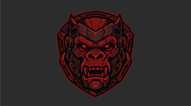 Red gorilla head illustration closeup.