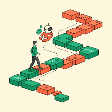 Man following robot to success.