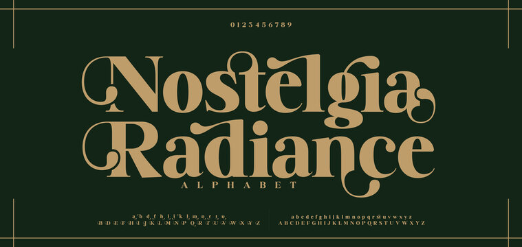 Nostelgia Radiance Elegant alphabet letters font set. Classic Custom Lettering Designs for logo, Poster. Typography fonts classic style, regular uppercase, lowercase and number. vector illustration