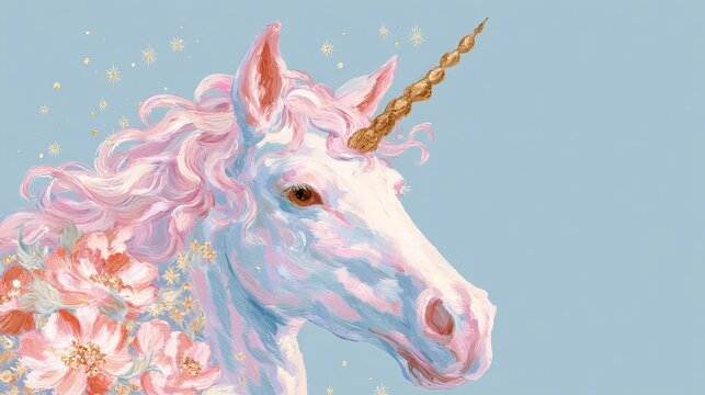 Whimsical unicorn picture decoration appears.