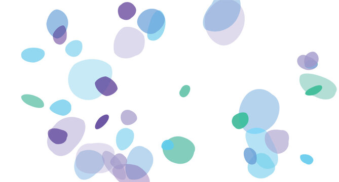 Abstract organic shapes with overlapping translucent pastel colors creating a whimsical and gentle floating pattern on a clean white background