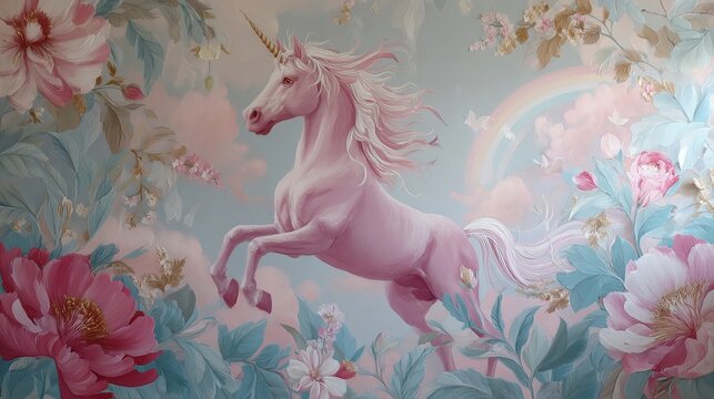 Whimsical unicorn picture decoration appears.