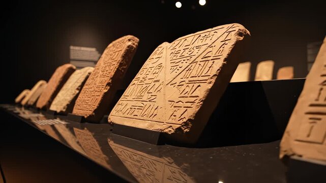 Ancient stone tablets with hieroglyphs