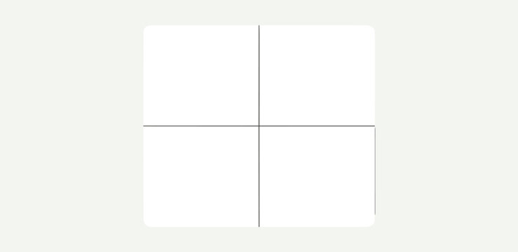 A minimalist grid layout with intersecting lines, creating four equal quadrants on a neutral background, ideal for design and organization