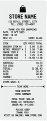 Fototapeta premium Detailed Grocery Store Receipt Showing Itemized Purchases, Taxes, and Total Amount Due