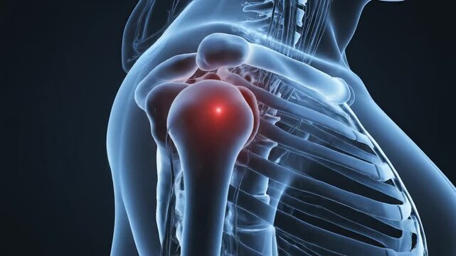 Human shoulder skeleton with highlighted joint