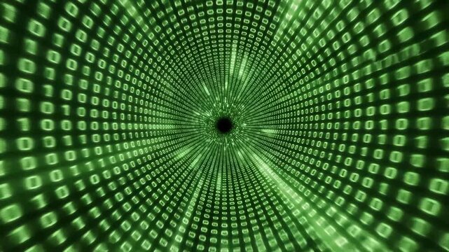 Green digital tunnel with binary code