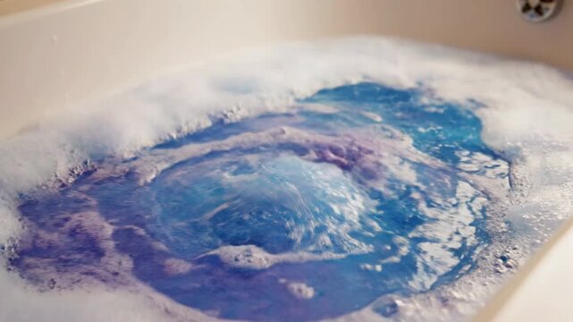 Bath Bomb Dissolves Creating Colorful Bubbles and Water Dynamics