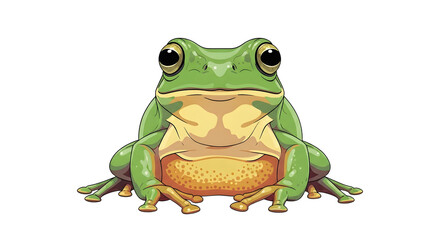 Obraz premium Cartoon green frog sitting facing forward.