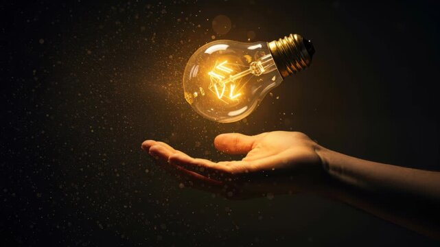 Illuminating Innovation: An open hand cradles a radiant light bulb, symbolizing inspiration, progress, and a bright vision for the future.