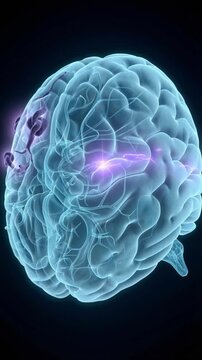 3D Animation of a Human Brain with a Visible Arteriovenous Malformation and Electrical Activity