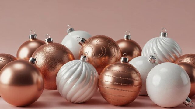 Christmas Ornaments: A cluster of festive ornaments in varying textures and finishes, creates a celebratory mood with their soft glow and intricate design.