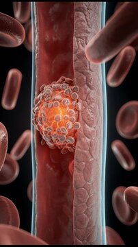 Close Up 3D Animation of a Blood Clot Forming Inside a Vein with Red Blood Cells Flowing Around