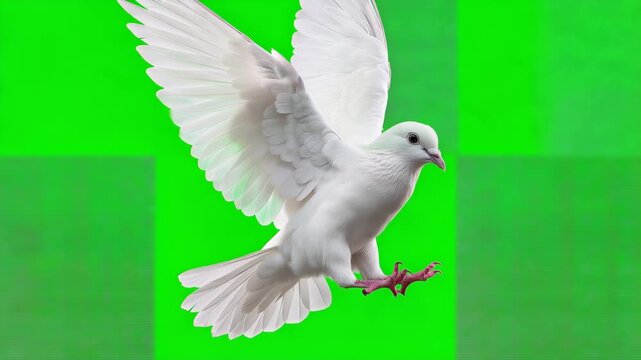 Dove bird white flying wings spread isolated on green clean scene