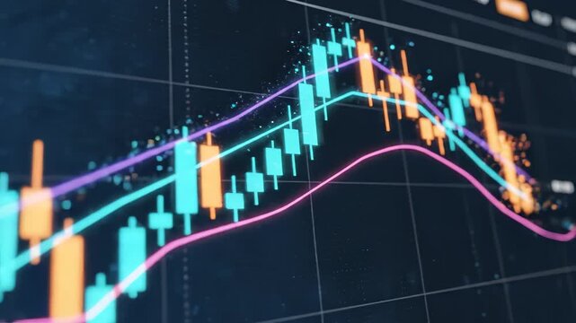 Stock market chart with colorful lines