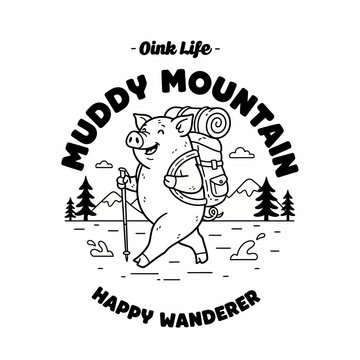 Pig with hiking backpack smiling.