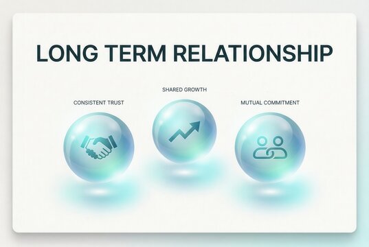 Long term relationship building through consistent trust, mutual commitment, and shared growth emphasizing emotional intelligence and collaboration dynamics