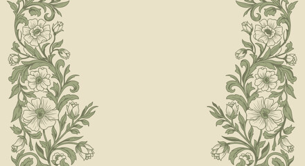 Green floral border design pattern. © Restu