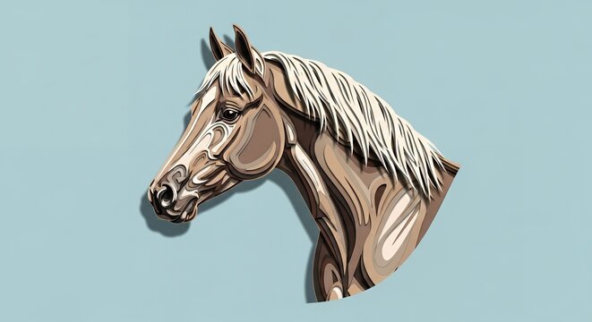 Horse Head Illustration on Blue Background.