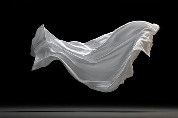 Fototapeta premium A flowing, luminous white cloth against a stark black background, showcasing graceful movement