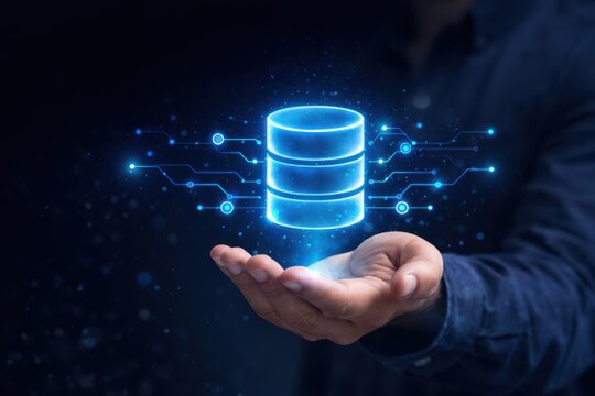 AI data flow architecture with central database and directional data streams for system integration
