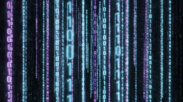 Digital Stream: A cascade of binary code descends against a dark backdrop, painting a vivid picture of modern technology and the abstract concept of information.