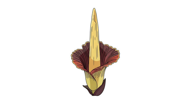 A vector graphic illustration of a rare Titan Arum flower in bloom, set against a clean white background.