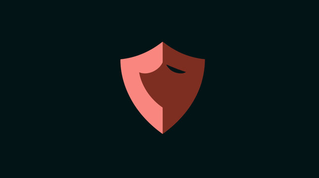 A two-toned shield design with a curved indent and a stylized eye on a dark background