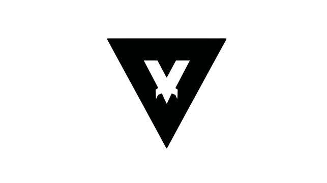 A simple, black geometric logo with a white, stylized 'V' shape inside a black inverted triangle