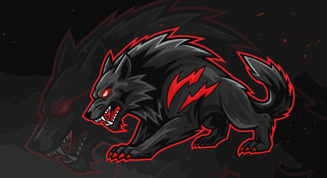 Black wolf with red neon outline.