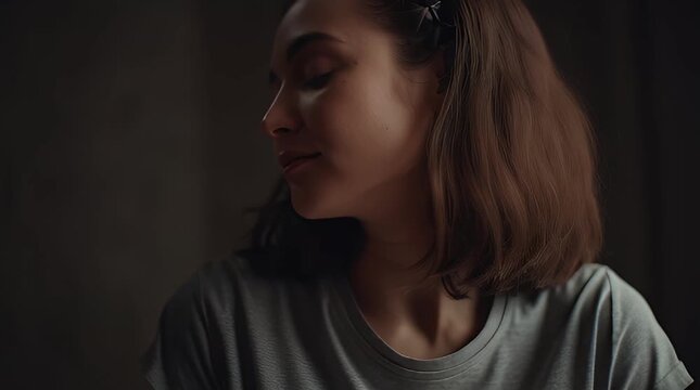 Woman performing self breast examination for health awareness