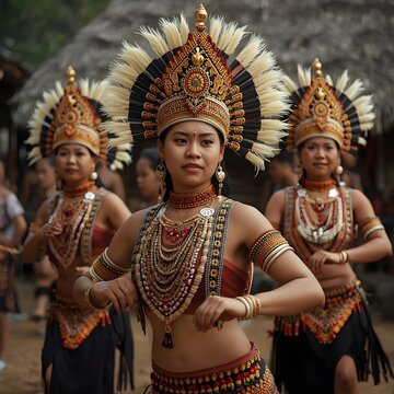 Traditional Khmer Classical Dancers in Elaborate 
Golden Costume and Headdress Cambodia Cultural Photography