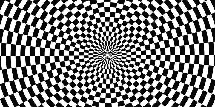 Black and White Radial Checkerboard Spiral Optical Illusion Background