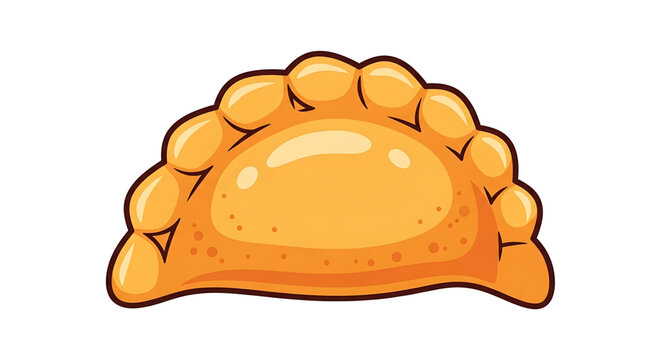 A vibrant cartoon illustration of a golden empanada on a white background