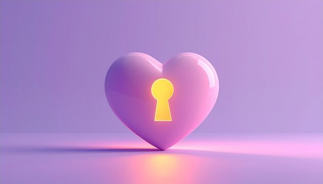 鍵穴が光るハートのシンプルで柔らかな3D風イラスト