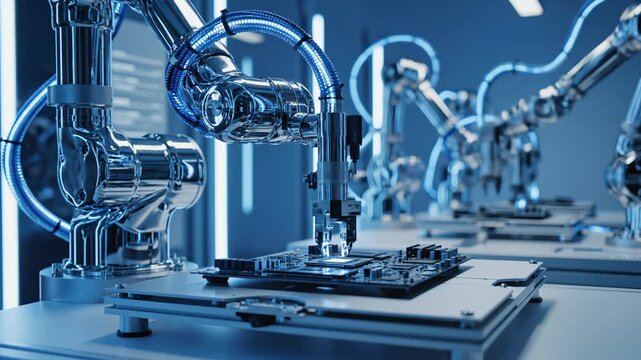 Robotic arms assembling circuit board