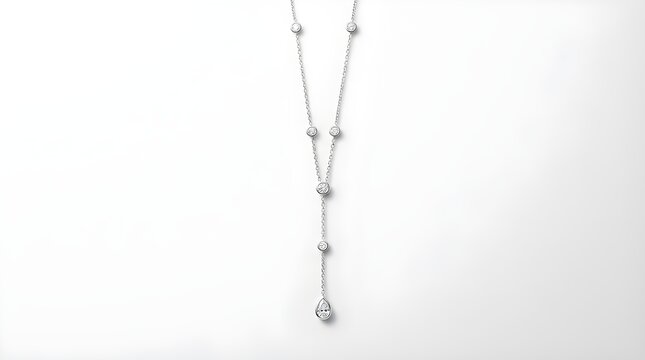 Diamond lariat necklace arranged with precise linear elegance highlights clean luxury and editorial sophistication