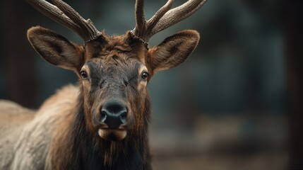Fototapeta premium Majestic deer with impressive antlers staring directly into the camera in a natural forest setting