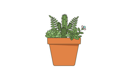 Obraz premium Cactus and Ferns Pot.