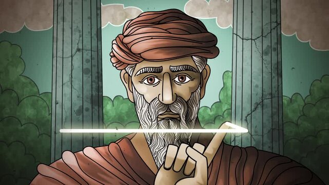 ancient greek mathematician imagining triangle with his theorem