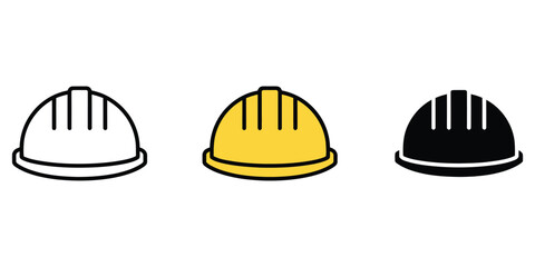 Fototapeta premium Three firefighter helmets in white yellow and black