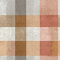 Fototapeta premium Muted peach and cream plaid textile pattern with soft beige and brown tones, featuring textured fabric surface that adds warmth and cozy feeling to design
